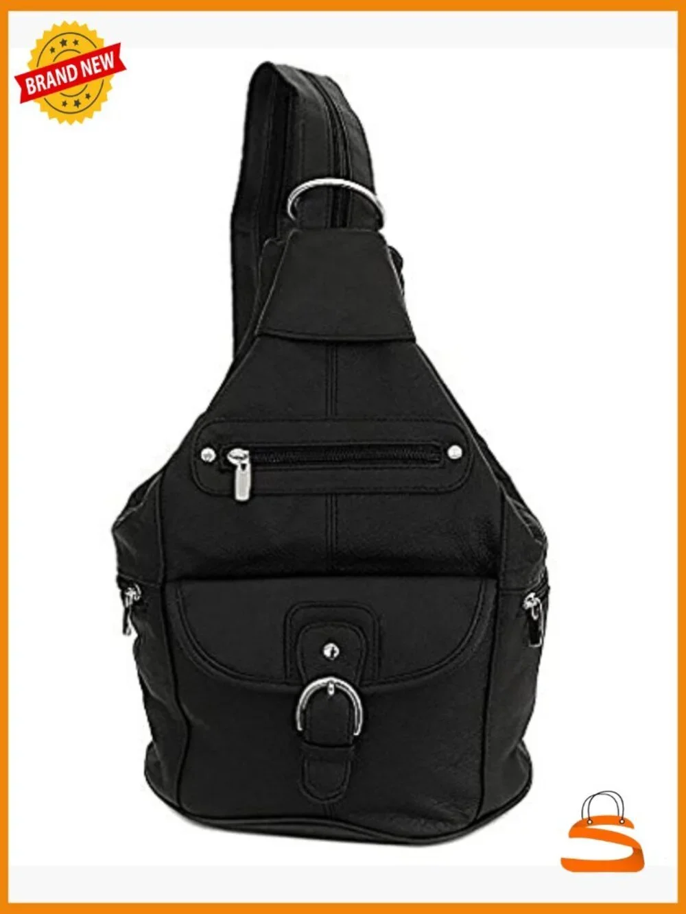 Leather Convertible 7 Pocket Medium Backpack Purse Shoulder Bag